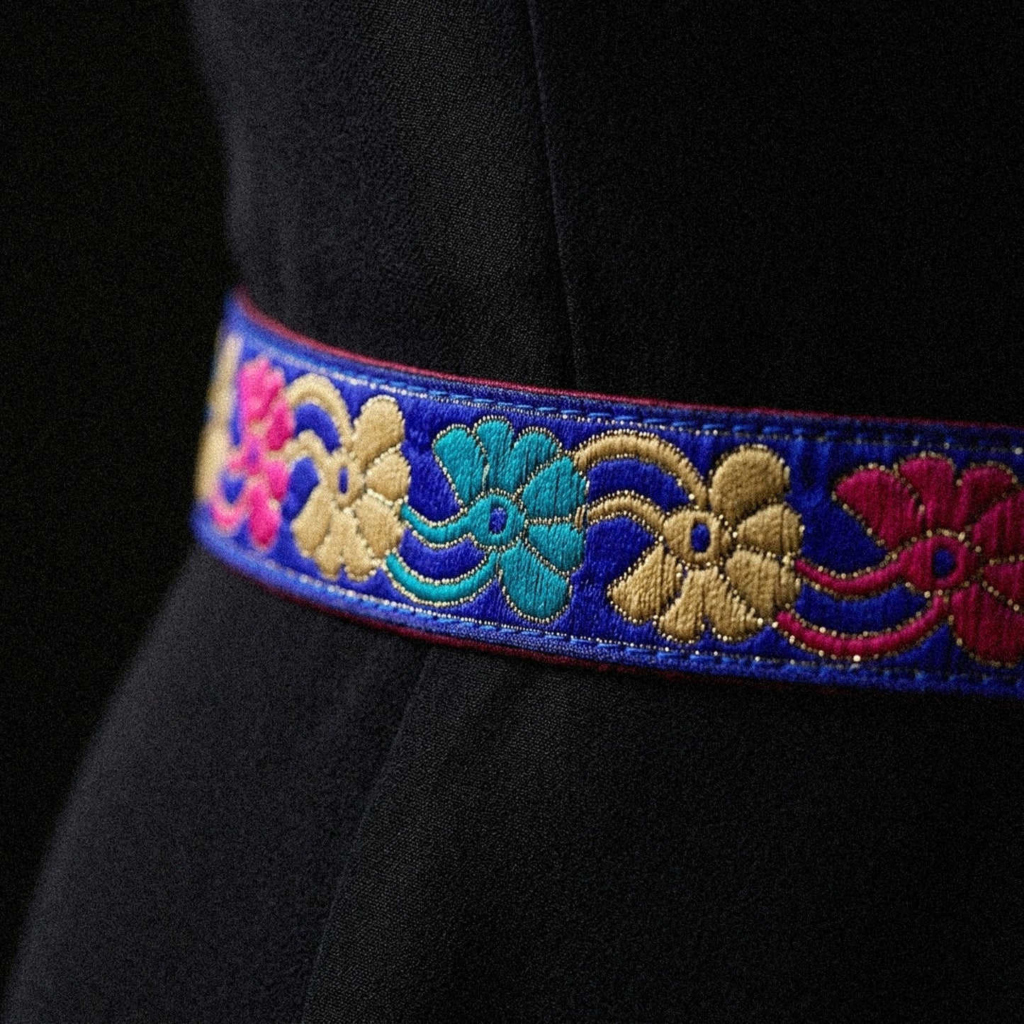 Band - Tygband Blommigt Blå Rosa Beige Guld Skimmer 2,5cm 99