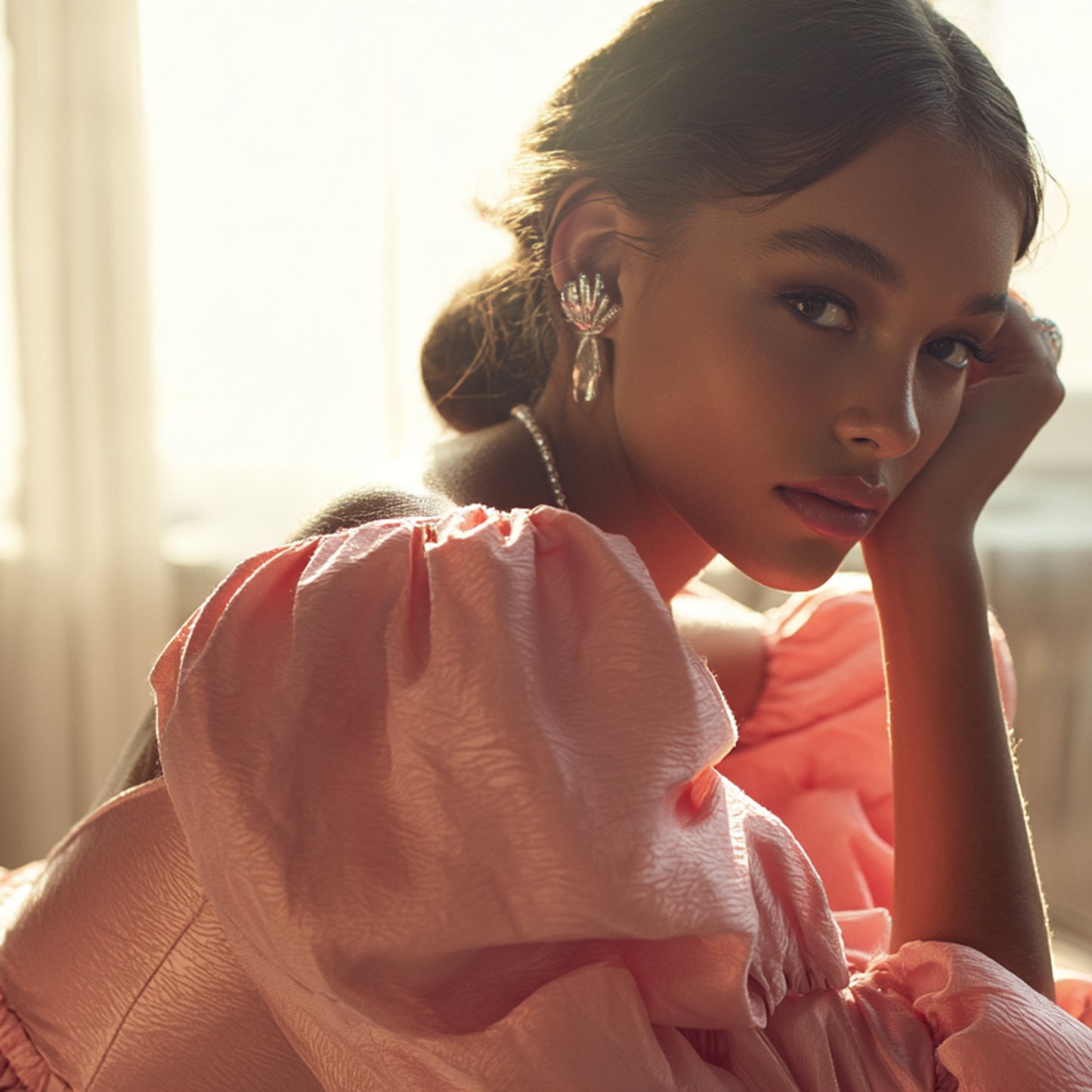 Mönstrade Modetyger - Mode Tyg Bomull Aprikos Struktur 115