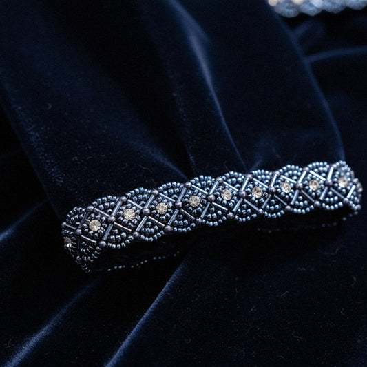 Pärlband - Monaco - Marinblå Pärlor Strass Kristall 44