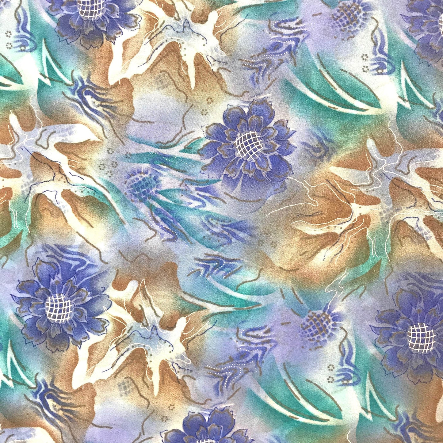 Mönstrade Modetyger - Blommigt Blå Ljusblå Turkos Beige 25