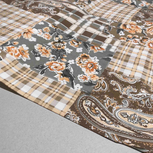 Mönstrat Viskostyg - Mjuk Beige Vit Brun Orange Paisley Blommigt 88