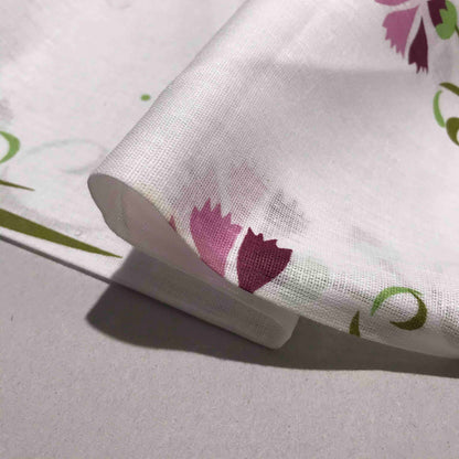 Mönstrat Bomullstyg - Vit Rosa Lila Grön Blommigt 7