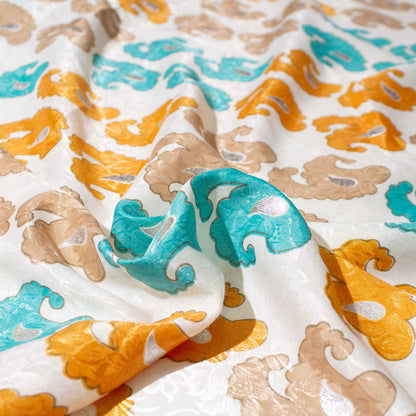 Mönstrade Modetyger - Silver Skimmer Orange Vit Brun Turkos Paisley 74
