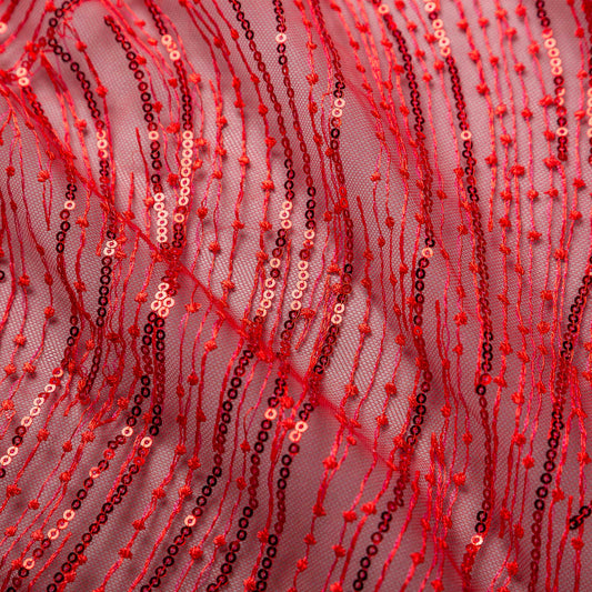 Broderat Tylltyg - Tyg Tyll Festtyg Spets Lori Paljetter Röd 20