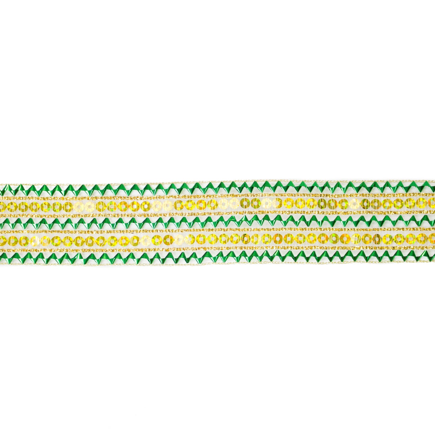 Band - Tygband Guld Grön Paljetter Geometrisk Skimmer 15