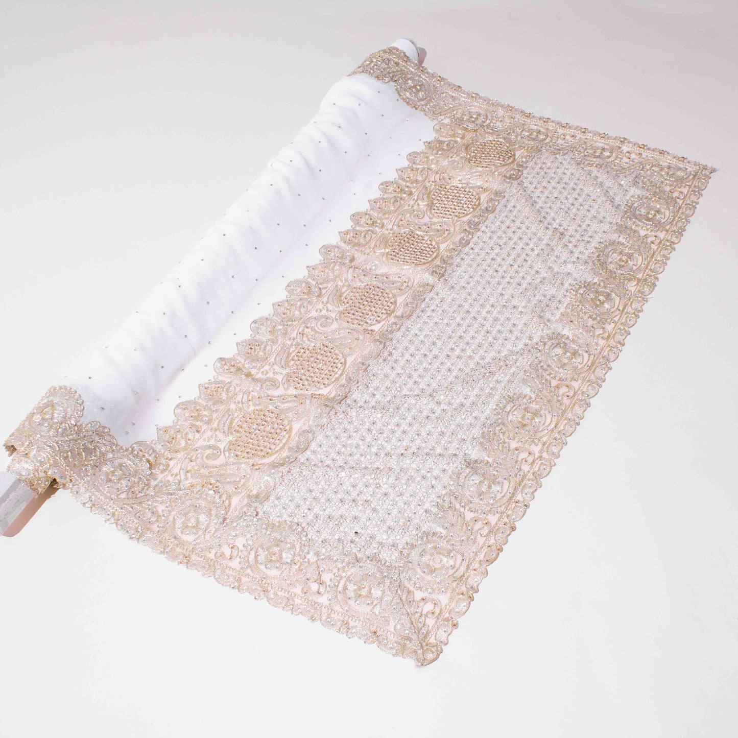 Sari - Vit Chiffong Guld Brodyr Silver / Guld Strass 21